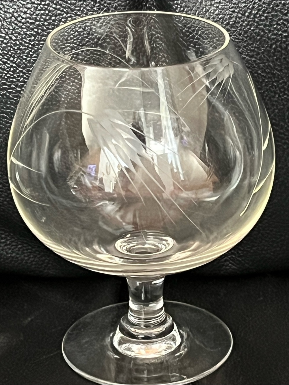 4 - Wheat Etched Crystal Brandy Snifters - Clear Glass